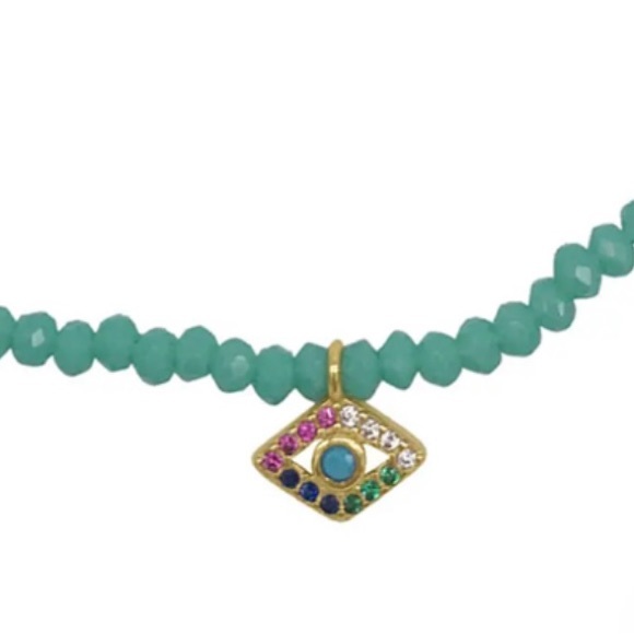 Evil eye blue green stone choker necklace